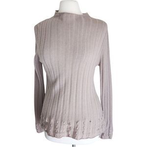 Quinn‎ Womens Sweater Small Wool Cashmere Ribbed Ribbons Mocked Neck Knit Top